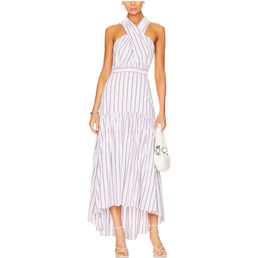 Veronica Beard Radley White Poplin Striped Hi-Low Halter Midi Dress Sundress 2